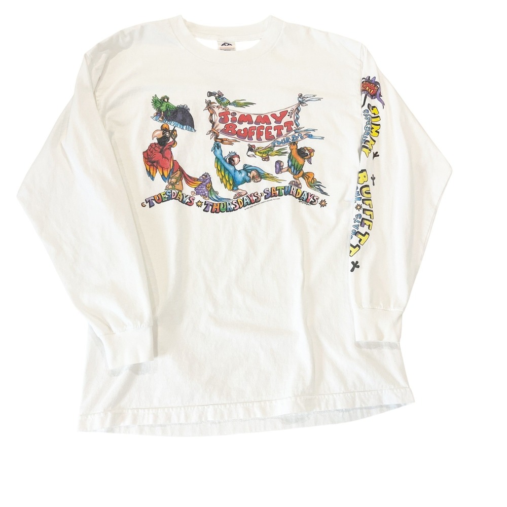 Vintage 2000 Jimmy Buffett Tour Shirt White Long Sleeve Parrot Graphic - LARGE